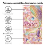 Asciugamano da spiaggia personalizzato con nome, carino, da sirena, ad asciugatura rapida e sovradimensionato, per la festa delle vacanze e per gli accessori estivi.