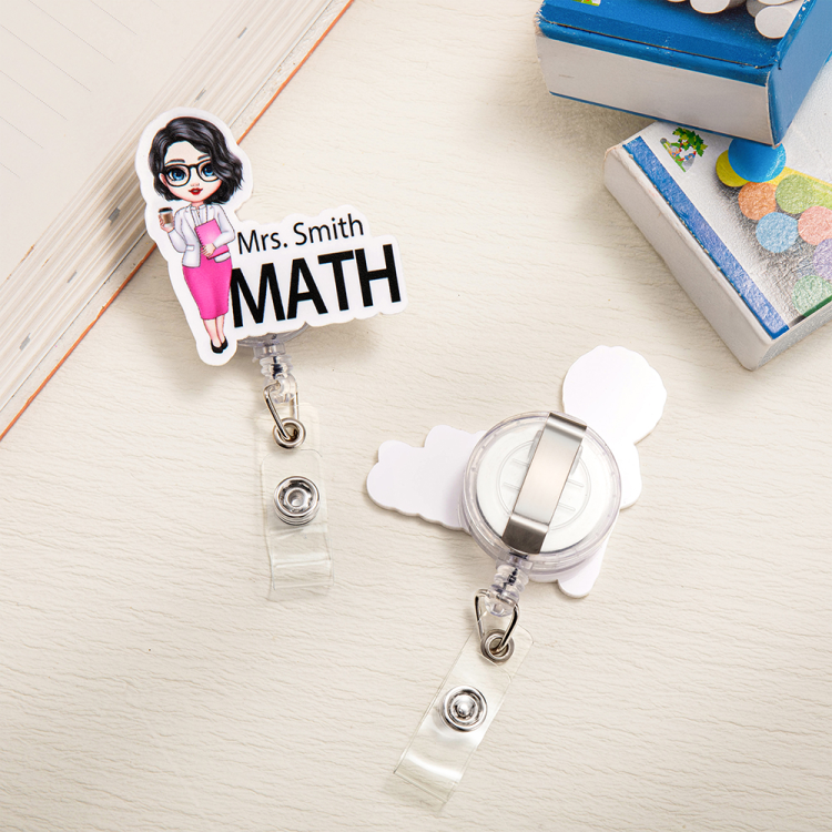 Enrouleur de badge rétractable en acrylique avec nom et sujet Cadeau d'anniversaire de rentrée pour les enseignants