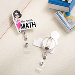 Personalised Cute Cartoon Character Acrylic Retractable Badge Reel with Name and Subject Back to School Teacher's Day Birthday Gift for Teachers