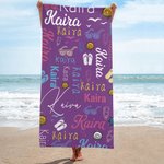 Serviette de Plage Personnalisée avec Nom Linge Coloré Doux Séchage Rapide Accessoire de Plage Cadeau de Vacances pour Famille