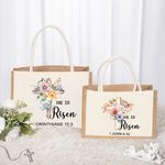 Personalised He Is Risen Bible Verse Cross Birth Flower Large Reusable Tote Bag with Text Easter Church  Religious Gift for Women Christian