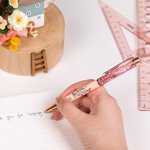 Personalised Set of 2 DNA Birth Flower Glitter Dynamic Liquid Sand Refillable Ballpoint Pen with Name Office Supplies Birthday Gift for Medical Staff