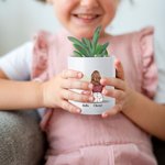 Personalized Watercolor Family Embrace Ceramic Plant Pot with Bamboo Base and Text Home Decor Mother's Day Birthday Gift for Mom