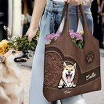 Personalised Vintage Cartoon Dog Cat Double Sided Print Large Tote Bag with 1-6 Names Anniversary Birthday Gift for Pet Owners