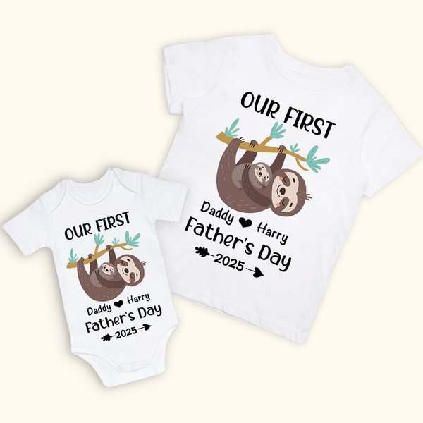Personalized Sloth Father and Son Our First Father’s Day Together Shirt Parent Child Outfit Father's Day Gift Baby Shower Gift