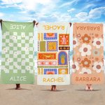 Personalized Summer Flowers Coconut Plaid Quick Drying Beach Towel with Name Travel Essential Birthday Gift for Kids Family Friends