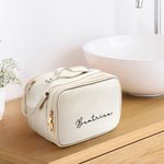 Borsa da trucco personalizzata con nome in pelle multiscomparto con porta pennelli essenziale da viaggio regalo di compleanno per donne