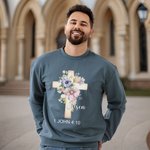 Personalized He Is Risen Bible Verse Jesus Sweatshirt with Cross and Birth Flower Religious Easter Christmas Gift for Kid Adult Christian