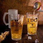 Gepersonaliseerd I Do Strikje Diamanten Ring Ontwerp 16 oz Helder Mat Bierglas met Naam en Handvat Huwelijksverjaardag Cadeau voor Pasgetrouwden