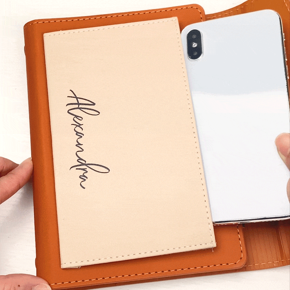 Personalized Monogram A6 A5 Leather Notebook Pen Set with Card Holder and Mobile Phone Storage Layer 90 Pages Birthday Business Gift for Employee