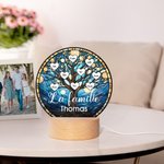 Veilleuse LED Personnalisée avec 2-16 Noms Design Arbre de Vie Style Vitrail Base en Bois Cadeau Anniversaire Fête des Mères pour Famille Maman