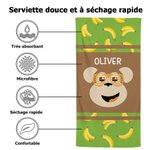 Serviette de Plage Personnalisée avec Nom et Motif d'Animal Séchage Rapide Cadeau Anniversaire Vacances pour Garçons Filles