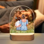 Personalized Best Mom Ever Watercolor Family Embrace LED Night Light with Wooden Base Home Decor Mother's Day Birthday Gift for Mom