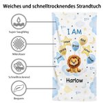 Personalisierte Aquarell Cartoon Tier überdimensioniert schnell trocken Strand Handtuch mit Namen Geburtstag Urlaub Zubehör Geschenk für Kind