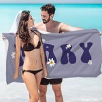 Personalized Super Absorbent Quick Dry Daisy Flower Beach Towel with Name Multicolor Available Vacation Party Gift for Her