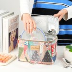 Personalised Old School Patchwork Insulated Lunch Bag with Engraved Name Portable Back to School Work Picnic Accessories Gift for Teachers Students