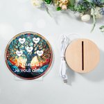 Veilleuse LED Personnalisée avec 2-16 Noms Design Arbre de Vie Style Vitrail Base en Bois Cadeau Anniversaire Fête des Mères pour Famille Maman