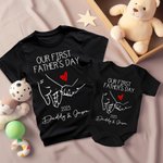 T-shirt et Onesie Bébé 100% Coton Personnalisé avec Noms la Main dans la Main Cadeau de Fête des Pères pour Nouveau Papa et Nouveau-né