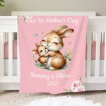 Personalized Cute Elephant Rabbit Animal Design Soft Throw Blanket with Name and Year 1st Mother's Day Home Decor Birthday Gift for Kid Mom