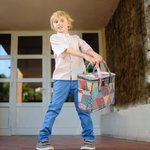 Personalised Old School Patchwork Insulated Lunch Bag with Engraved Name Portable Back to School Work Picnic Accessories Gift for Teachers Students