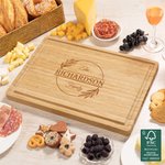 Personalized Engraved Monogram Name Initial Wreath FSC Bamboo Charcuterie Cutting Board with Juice Groove Housewarming Gift for Family