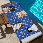 Personalised Pet Photo Polka Dots Beach Towel with Name Super Absorbent Quick Dry Vacation Pool Party Birthday Gift for Pet Lovers Owners
