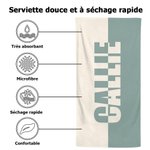 Serviette de Plage en Microfibre Personnalisée avec Collage Artistique Bicolore et Nom Accessoire Séchage Rapide Cadeau Anniversaire pour Famille Amis