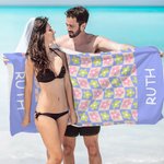 Personalized Summer Flowers Coconut Plaid Quick Drying Beach Towel with Name Travel Essential Birthday Gift for Kids Family Friends