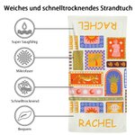 Personalisiertes Sommerblumen Kokosnuss Karomuster Strandtuch mit Namen Schnell Trocknend Reise Zubehör Geburtstag Geschenk für Kinder Familie Freunde