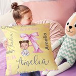Personalized Cute Cartoon Baby Bow Initial Soft Throw Pillow Cover with Name Home Decor Baby Shower Gift for Newborn New Mom