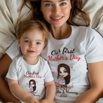 Personalized Mom Hugs Baby 100% Cotton Baby Bodysuit Matching T-shirt with Names and Date First Mother's Day Gift for Newborn New Mom