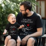 T-shirt et Onesie Bébé 100% Coton Personnalisé avec Noms la Main dans la Main Cadeau de Fête des Pères pour Nouveau Papa et Nouveau-né