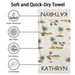 Personalized Summer Flowers Coconut Plaid Quick Drying Beach Towel with Name Travel Essential Birthday Gift for Kids Family Friends