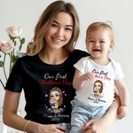 Personalized Mom Hugs Baby 100% Cotton Baby Bodysuit Matching T-shirt with Names and Date First Mother's Day Gift for Newborn New Mom