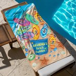 Personalized Grandma's Beach Buddies Slippers Super Absorbent Quick Dry Soft Beach Towel with Names Travel Essential Birthday Gift for Mom Grandma