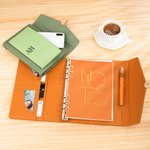 Personalized Monogram A6 A5 Leather Notebook Pen Set with Card Holder and Mobile Phone Storage Layer 90 Pages Birthday Business Gift for Employee
