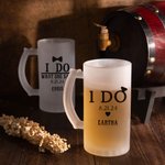 Gepersonaliseerd I Do Strikje Diamanten Ring Ontwerp 16 oz Helder Mat Bierglas met Naam en Handvat Huwelijksverjaardag Cadeau voor Pasgetrouwden