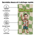 Serviette de Plage en Microfibre Personnalisée avec Prénom et Photo Accessoire Plage Super Doux Séchage Rapide Cadeau Vacances d'Été pour Famille Ami