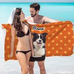 Personalised Pet Photo Polka Dots Beach Towel with Name Super Absorbent Quick Dry Vacation Pool Party Birthday Gift for Pet Lovers Owners