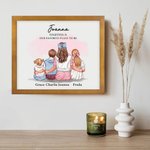 Personalized Mother and 1-3 Children Cartoon Character Electronic File Paper Framed Painting with Names Home Decor Mother's Day Birthday Gift for Mom