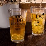 Gepersonaliseerd I Do Strikje Diamanten Ring Ontwerp 16 oz Helder Mat Bierglas met Naam en Handvat Huwelijksverjaardag Cadeau voor Pasgetrouwden