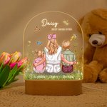 Personalized Best Mom Ever Watercolor Family Embrace LED Night Light with Wooden Base Home Decor Mother's Day Birthday Gift for Mom