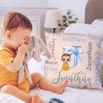Personalized Cute Cartoon Baby Bow Initial Soft Throw Pillow Cover with Name Home Decor Baby Shower Gift for Newborn New Mom