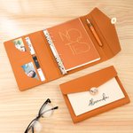 Personalized Monogram A6 A5 Leather Notebook Pen Set with Card Holder and Mobile Phone Storage Layer 90 Pages Birthday Business Gift for Employee