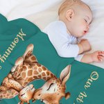 Personalized Cute Elephant Rabbit Animal Design Soft Throw Blanket with Name and Year 1st Mother's Day Home Decor Birthday Gift for Kid Mom