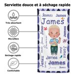 Serviette de Plage Microfibre Personnalisée avec Nom Séchage Rapide Motif Nuage de Mots Dessin Animé Cadeau d'Anniversaire pour Garçons Filles