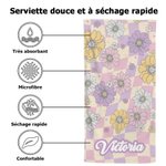 Serviette de Plage Personnalisée avec Nom Style de Fleur Séchage Rapide Cadeau Anniversaire Vacances d'Été Cadeau pour Femme