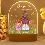 Personalized Best Mom Ever Watercolor Family Embrace LED Night Light with Wooden Base Home Decor Mother's Day Birthday Gift for Mom