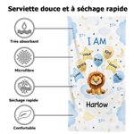 Serviette de Plage Personnalisée avec Nom et Motif Animal en Aquarelle Séchage Rapide Cadeau Anniversaire Vacances pour Enfant