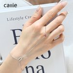 Bracelet à Anneau de Doigt en Acier Inoxydable Personnalisé avec Pierre de Naissance et Initiale Chaine Ajustable Cadeau de Saint Valentin pour Femme